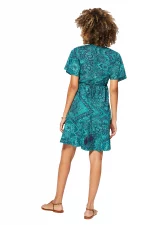 Robe bohème courte turquoise à manches courtes - RLIP0297A – Image 2