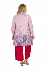 Chemise Rose asymétrique motif bleu floral - CHP0121A – Image 2