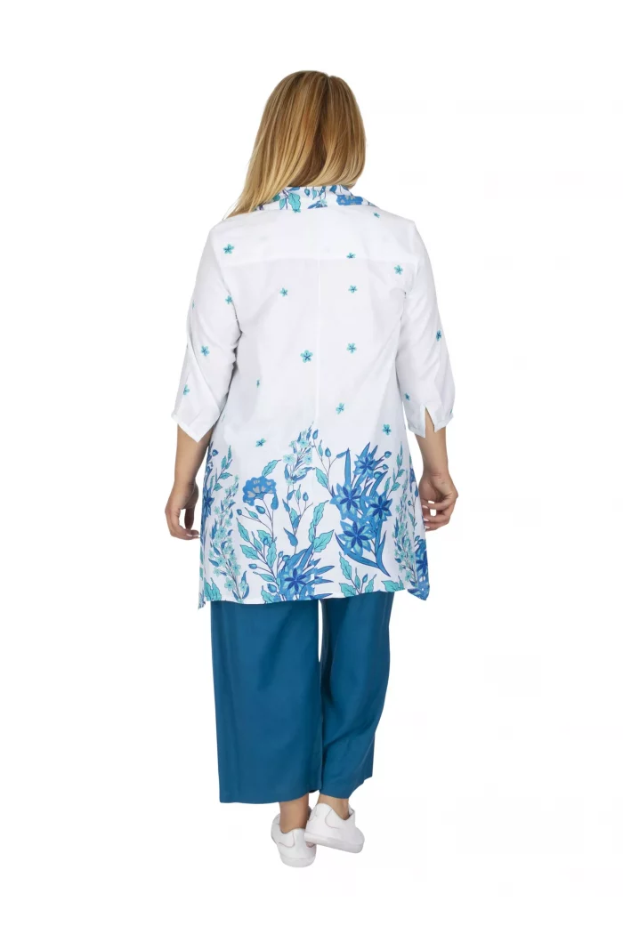 Chemise Blanche asymétrique bleu floral - CHP0121B – Image 2