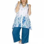 Chemise Blanche asymétrique bleu floral - CHP0121B