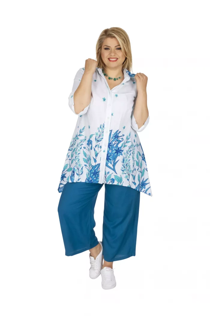 Chemise Blanche asymétrique bleu floral - CHP0121B – Image 1