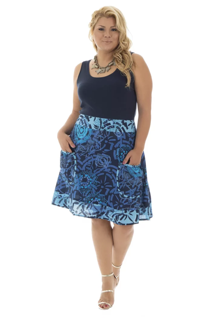 Jupe courte Bleue à motifs ethniques - JUP0026B – Image 1