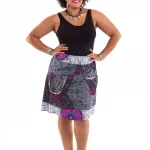 Jupe courte Blanche et grise à motifs fuchsia - JUP0013