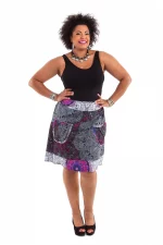 Jupe courte Blanche et grise à motifs fuchsia - JUP0013