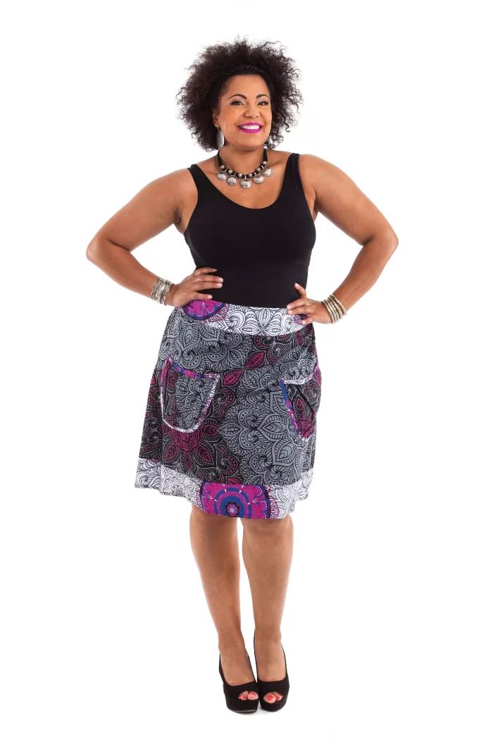 Jupe courte Blanche et grise à motifs fuchsia - JUP0013 – Image 1