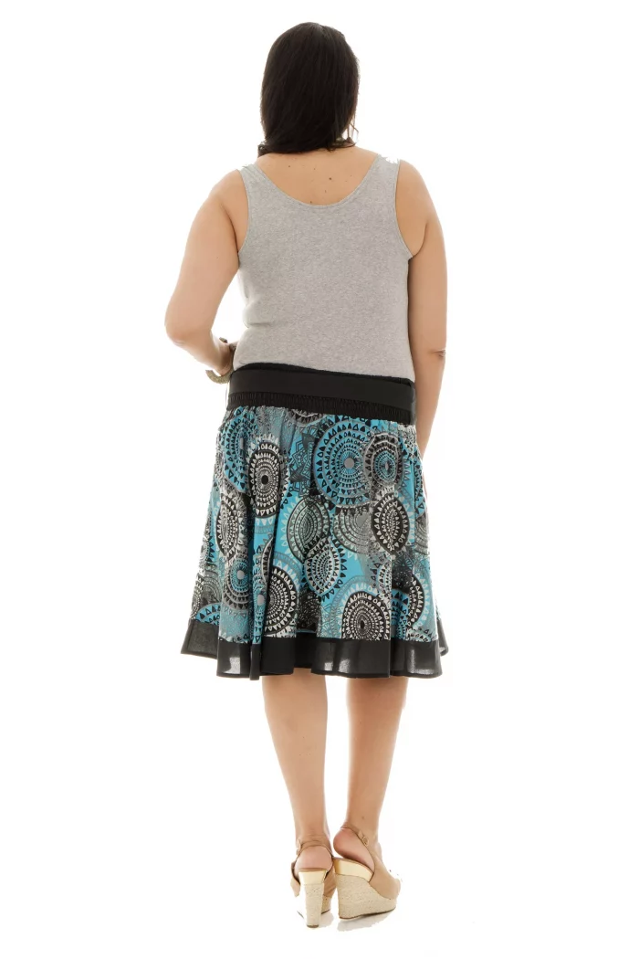 Jupe courte Noire à motifs ethniques bleus - JUP0028B – Image 2