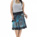 Jupe courte Noire à motifs ethniques bleus - JUP0028B