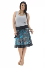Jupe courte Noire à motifs ethniques bleus - JUP0028B
