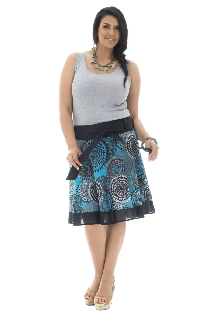Jupe courte Noire à motifs ethniques bleus - JUP0028B – Image 1