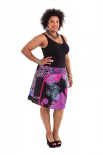 Jupe courte Noire à motifs fuchsia et rose - JUP0012