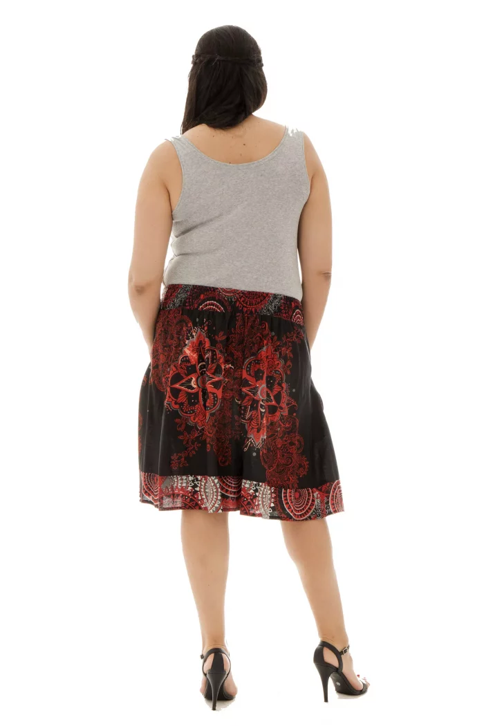 Jupe courte Noire à motifs ethniques rouges - JUP0026A – Image 2