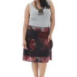 Jupe courte Noire à motifs ethniques rouges - JUP0026A