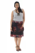 Jupe courte Noire à motifs ethniques rouges - JUP0026A