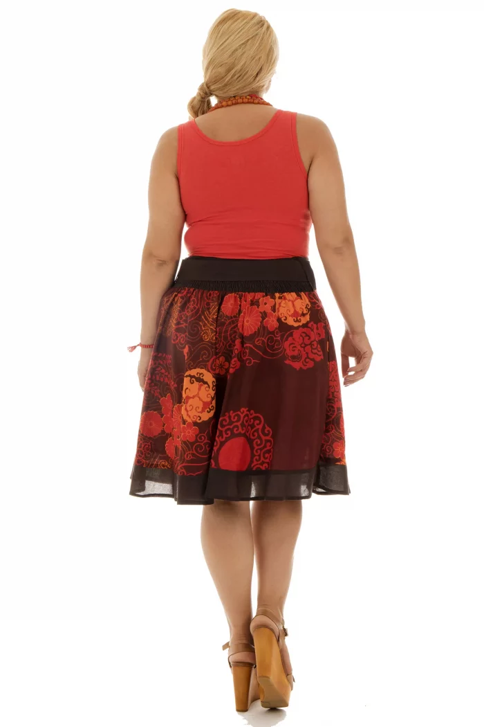 Jupe courte Noire à motifs ethniques rouge et orange - JUP0028A – Image 2