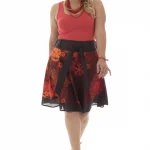 Jupe courte Noire à motifs ethniques rouge et orange - JUP0028A