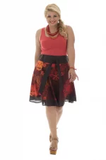 Jupe courte Noire à motifs ethniques rouge et orange - JUP0028A