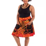 Jupe courte éclatante Rouge, jaune orange - JUP0016