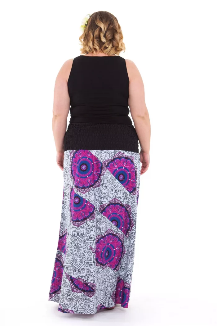 Jupe longue ethnique Blanche et fuchsia - JUP0019 – Image 2