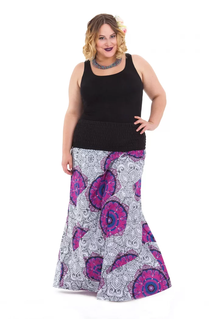 Jupe longue ethnique Blanche et fuchsia - JUP0019 – Image 1
