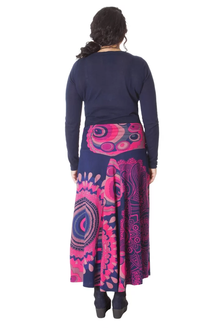 Jupe longue Bleu nuit à motifs fuchsia - JUP6000F – Image 2