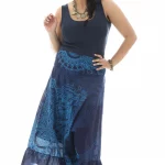 Jupe longue Bleu marine à motifs ethniques - JUP0025C