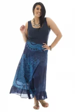 Jupe longue Bleu marine à motifs ethniques - JUP0025C