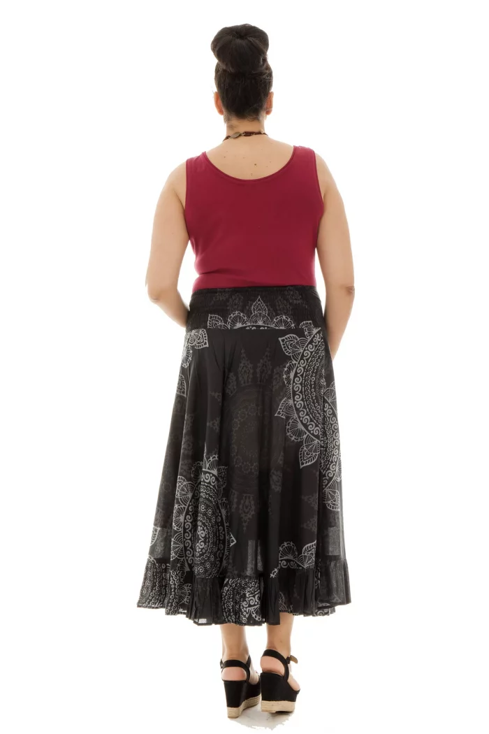Jupe longue Noire à motifs ethniques blancs - JUP0025E – Image 2
