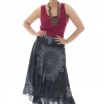 Jupe longue Noire à motifs ethniques blancs - JUP0025E