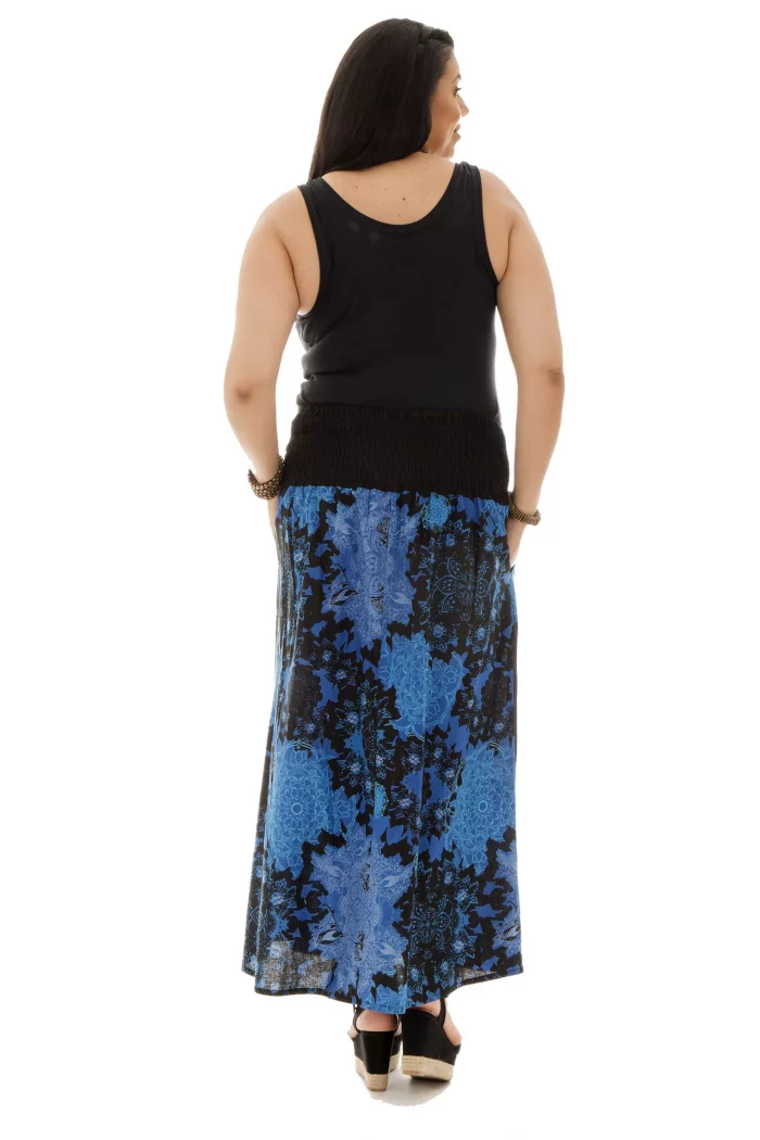 Jupe longue Noire à motifs ethniques bleus - JUP0029 – Image 2