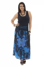 Jupe longue Noire à motifs ethniques bleus - JUP0029