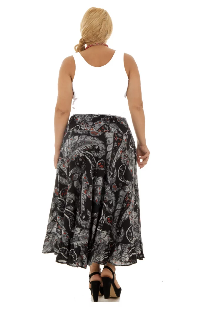 Jupe longue Noire à motifs gris et rouge - JUP0025A – Image 2