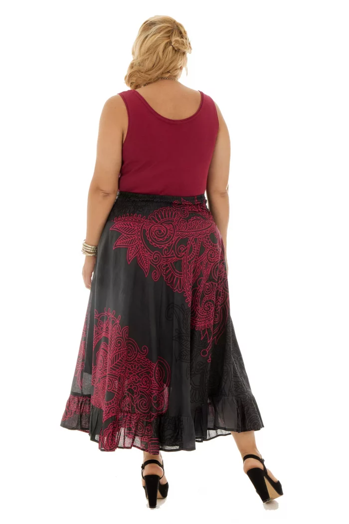 Jupe longue Noire à motifs ethniques roses - JUP0025D – Image 2