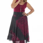 Jupe longue Noire à motifs ethniques roses - JUP0025D