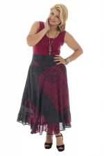 Jupe longue Noire à motifs ethniques roses - JUP0025D