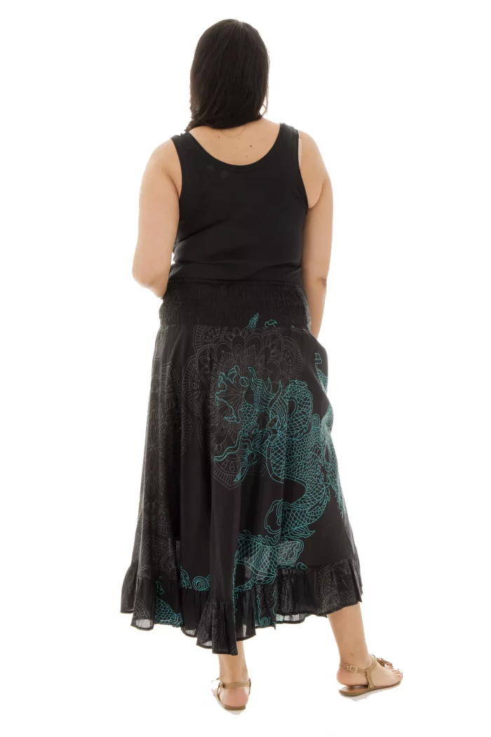 Jupe longue Noire à motifs ethniques turquoise - JUP0025B – Image 2