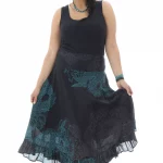 Jupe longue Noire à motifs ethniques turquoise - JUP0025B