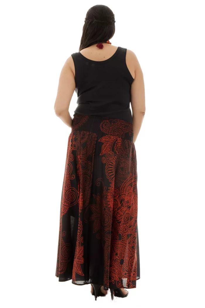Jupe longue Noire à motifs ethniques oranges - JUP0024D – Image 2