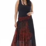 Jupe longue Noire à motifs ethniques oranges - JUP0024D