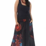 Jupe longue taille haute Noire, orange et bleue - JUP0031B