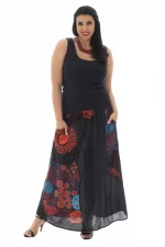 Jupe longue taille haute Noire, orange et bleue - JUP0031B