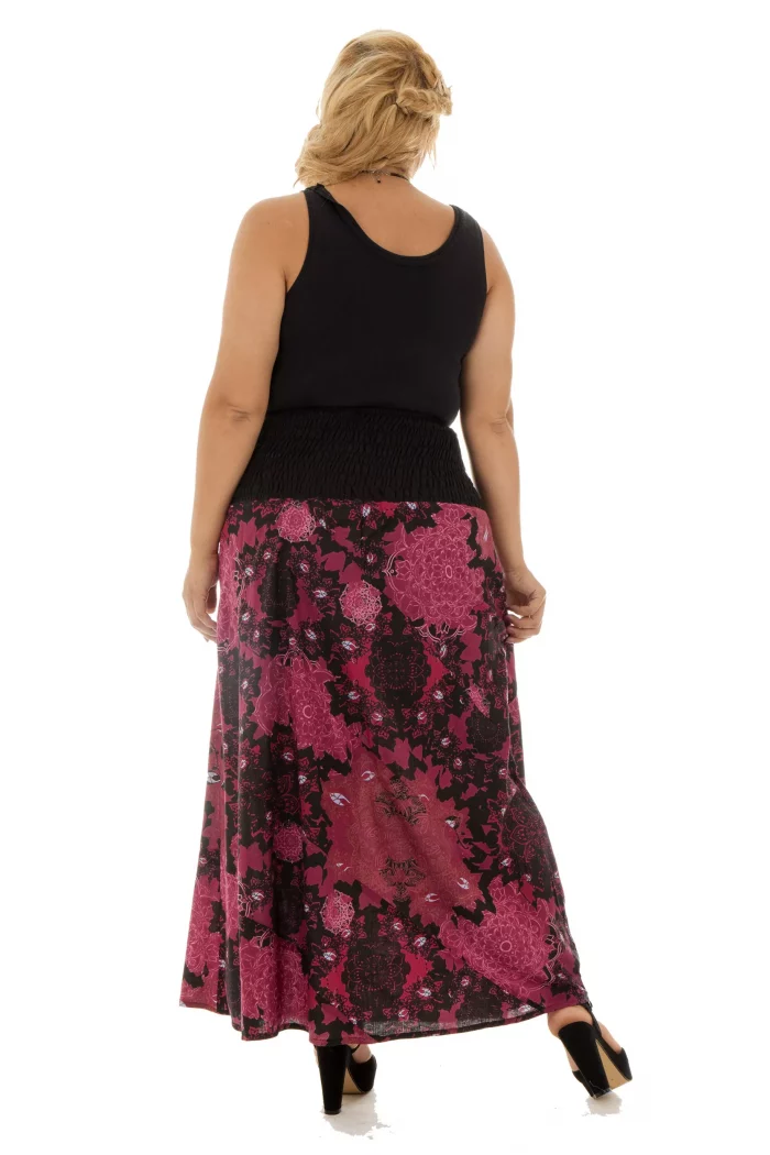 Jupe longue taille haute Noire à fleurs Roses - JUP0032B – Image 2