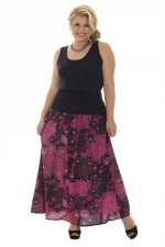 Jupe longue taille haute Noire à fleurs Roses - JUP0032B