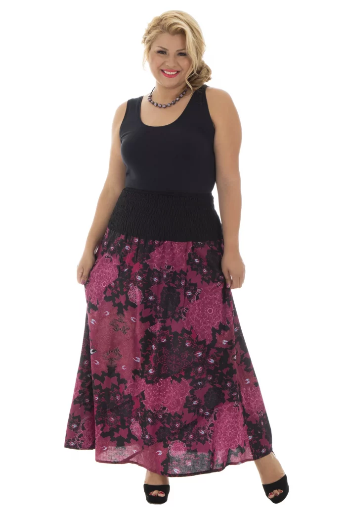 Jupe longue taille haute Noire à fleurs Roses - JUP0032B – Image 1