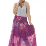 Jupe longue Rose à motifs bohèmes colorés - JUP0024A