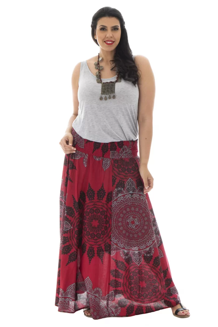 Jupe longue Rouge à motifs ethniques - JUP0024E – Image 1