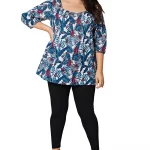 Top à motifs tropicaux à manches 3/4 - TUP0543A