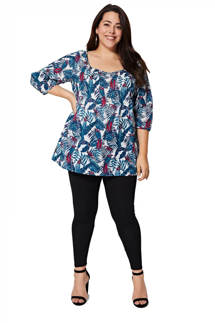 Top à motifs tropicaux à manches 3/4 - TUP0543A – Image 1