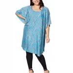 Tunique ample Bleue à motifs bohèmes roses - MCTUP0206I