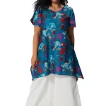 Tunique Fleuris asymétrique à manches courtes - TUP0546B