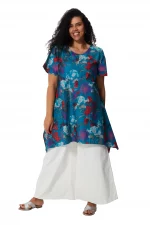 Tunique Fleuris asymétrique à manches courtes - TUP0546B